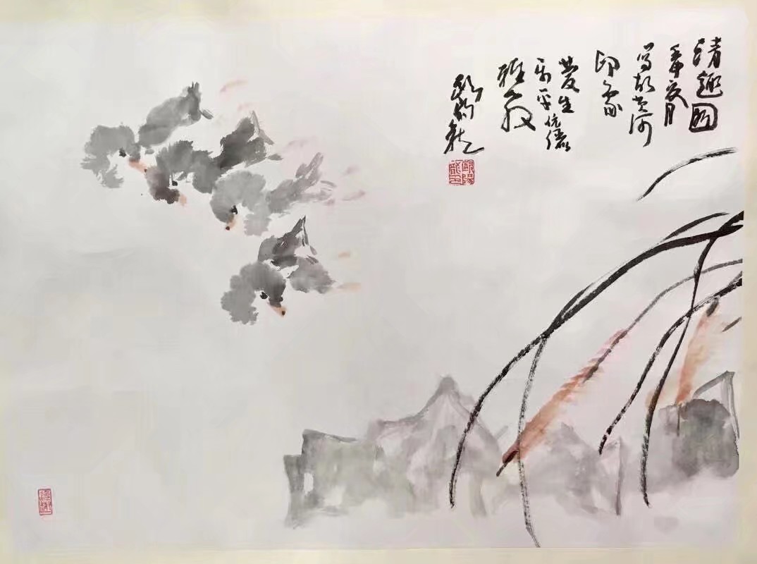 著名畫家歐陽龍國畫鴨欣賞