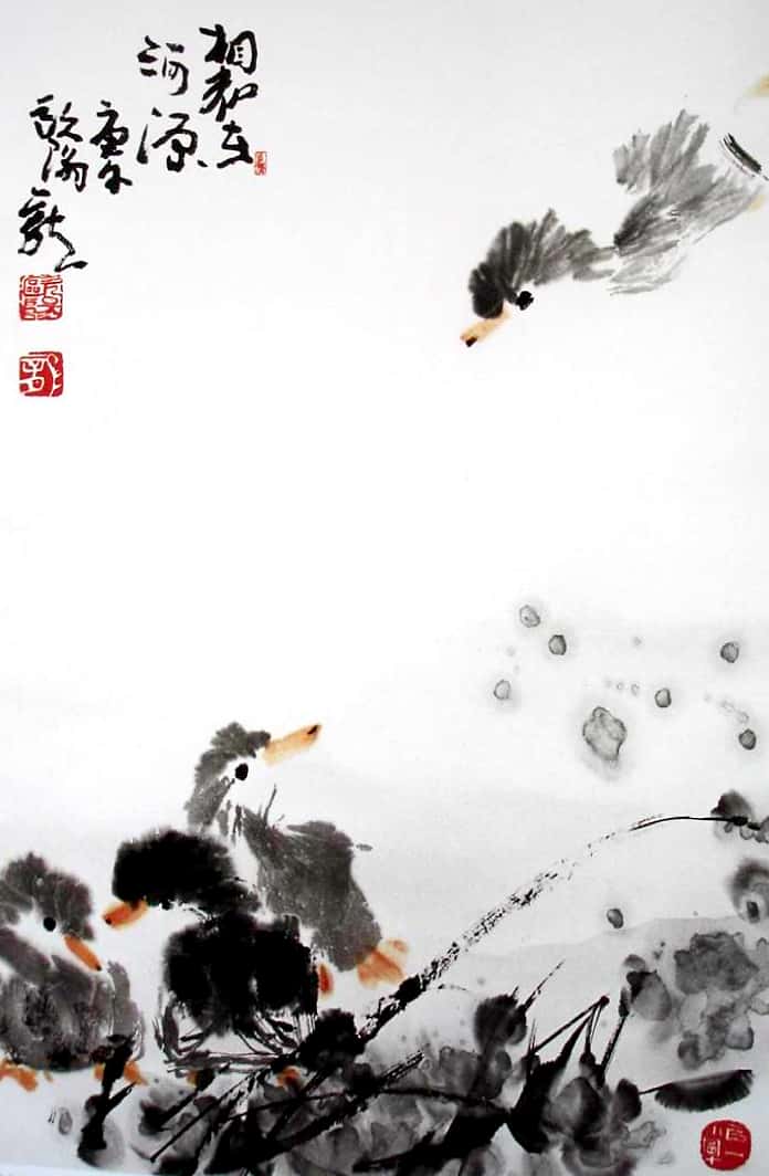 著名畫家歐陽龍國畫鴨欣賞