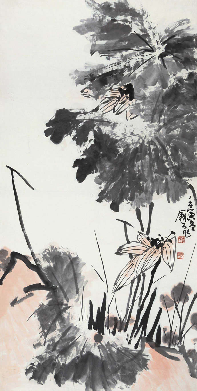 李苦禪國畫荷花作品圖片欣賞,李苦禪精品荷花圖