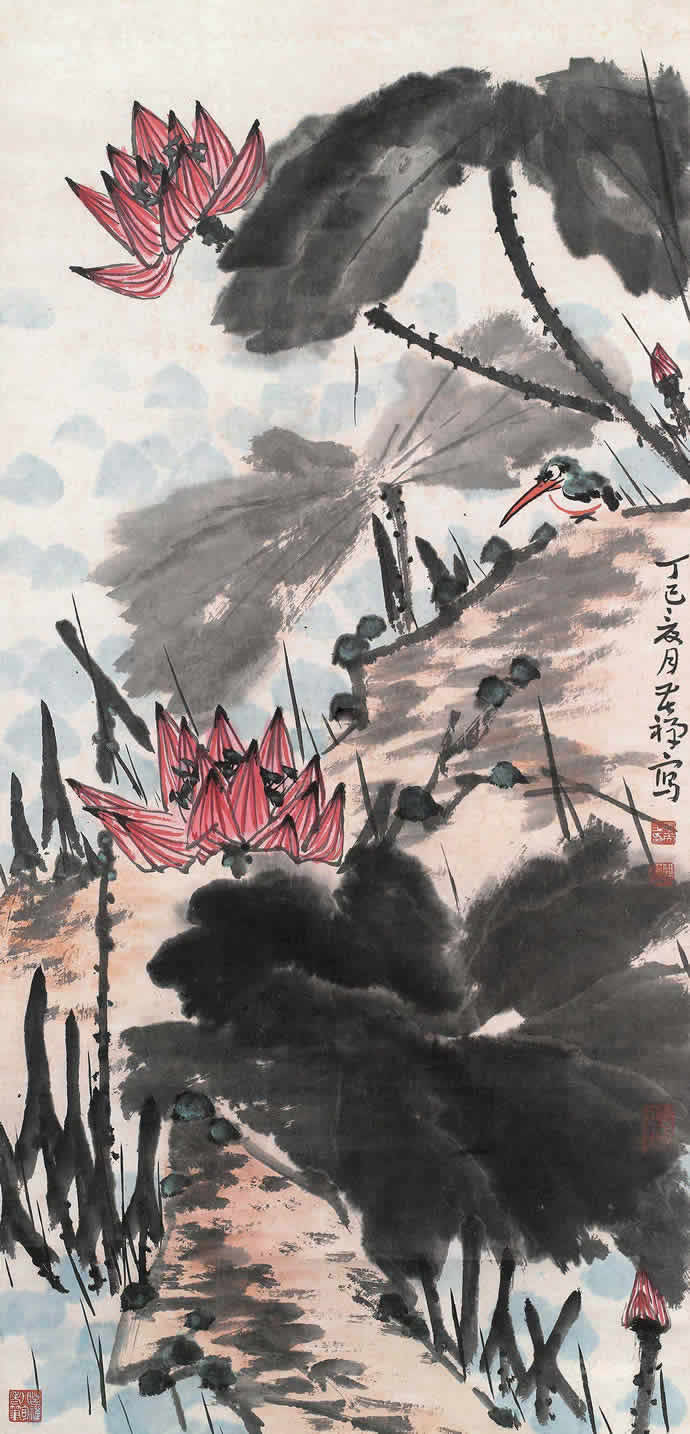 李苦禪國畫荷花作品圖片欣賞,李苦禪精品荷花圖