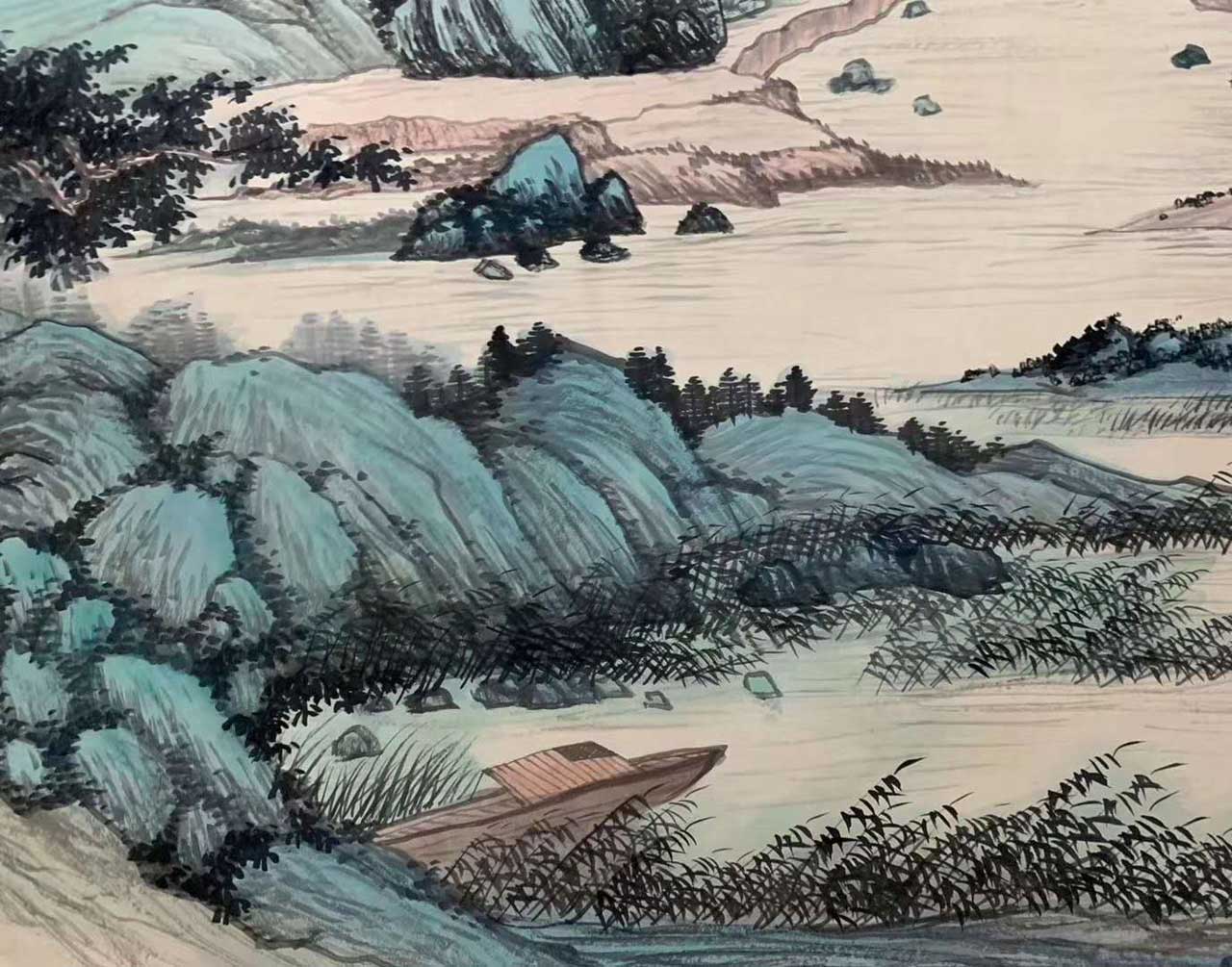 啟功山水畫《溪山漁隱圖》丈二巨制