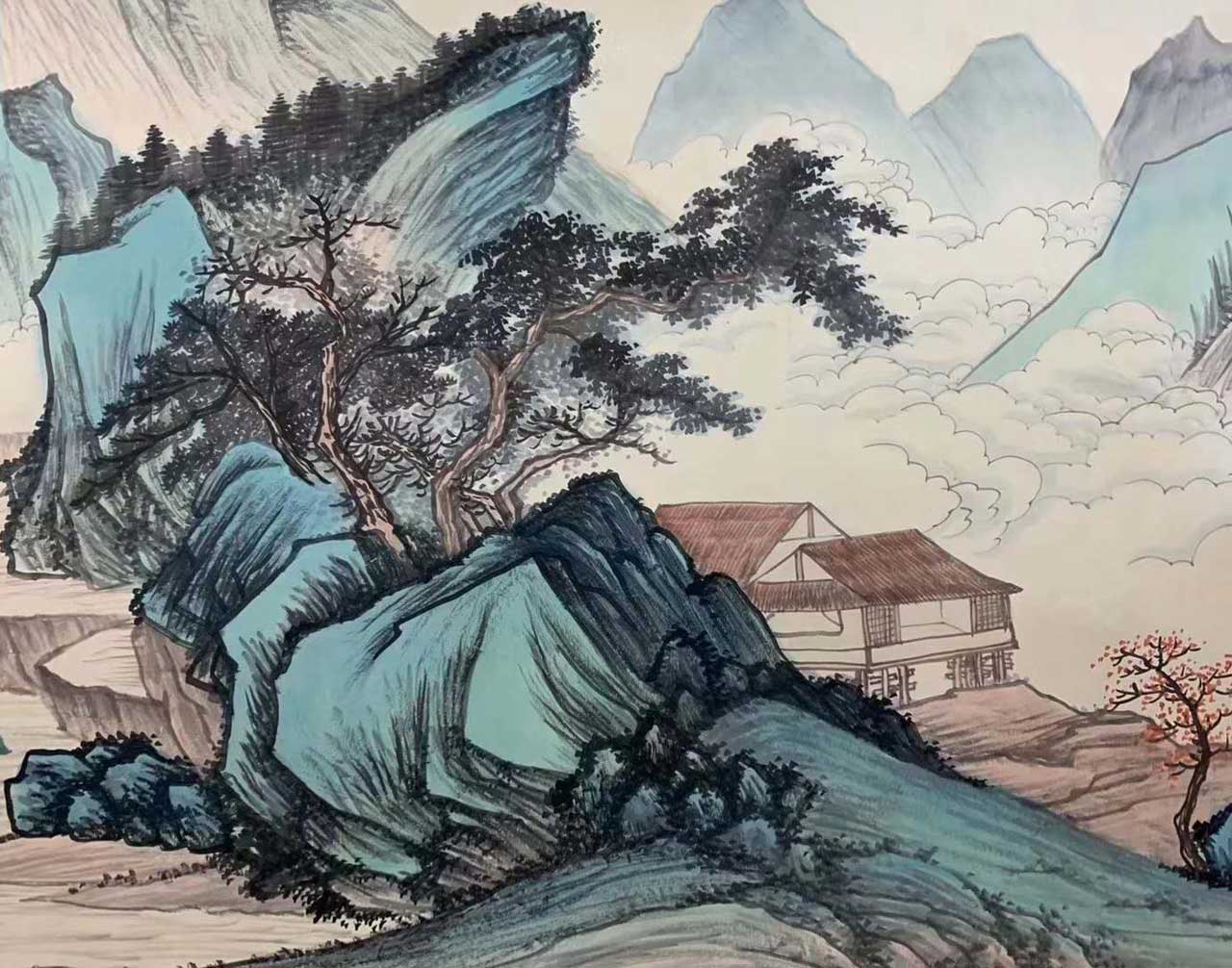 啟功山水畫《溪山漁隱圖》丈二巨制