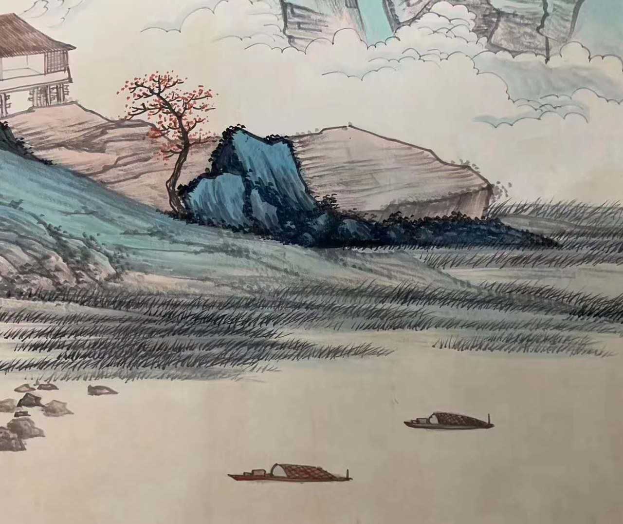 啟功山水畫《溪山漁隱圖》丈二巨制