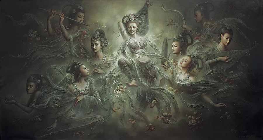 曾浩油畫作品《蓮花觀音》