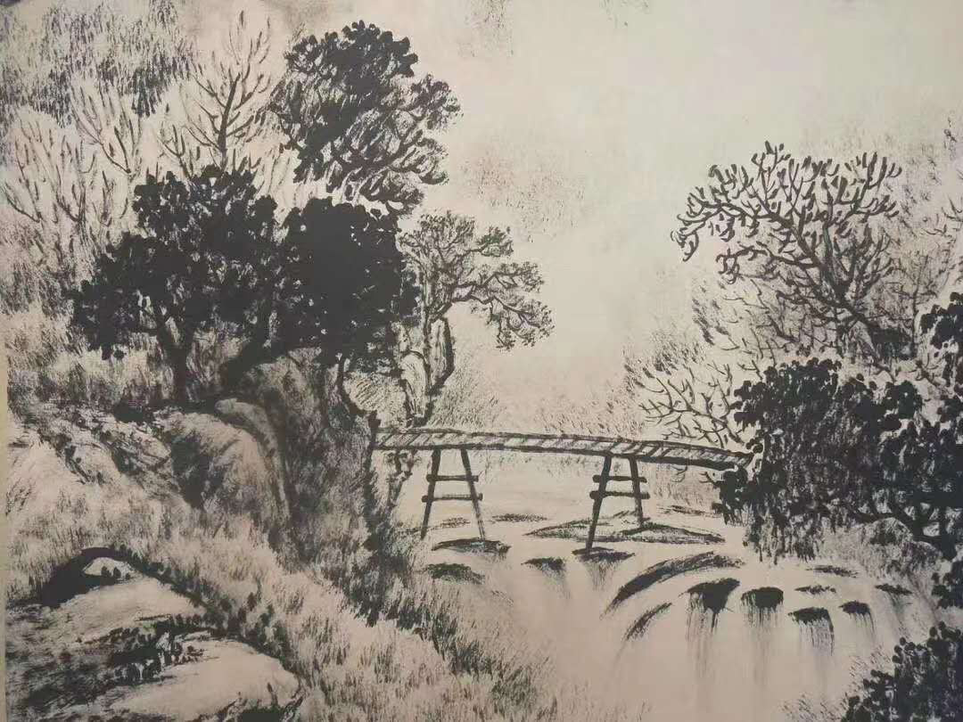 張仃焦墨山水《雪山泉有聲》晚年逸品佳作