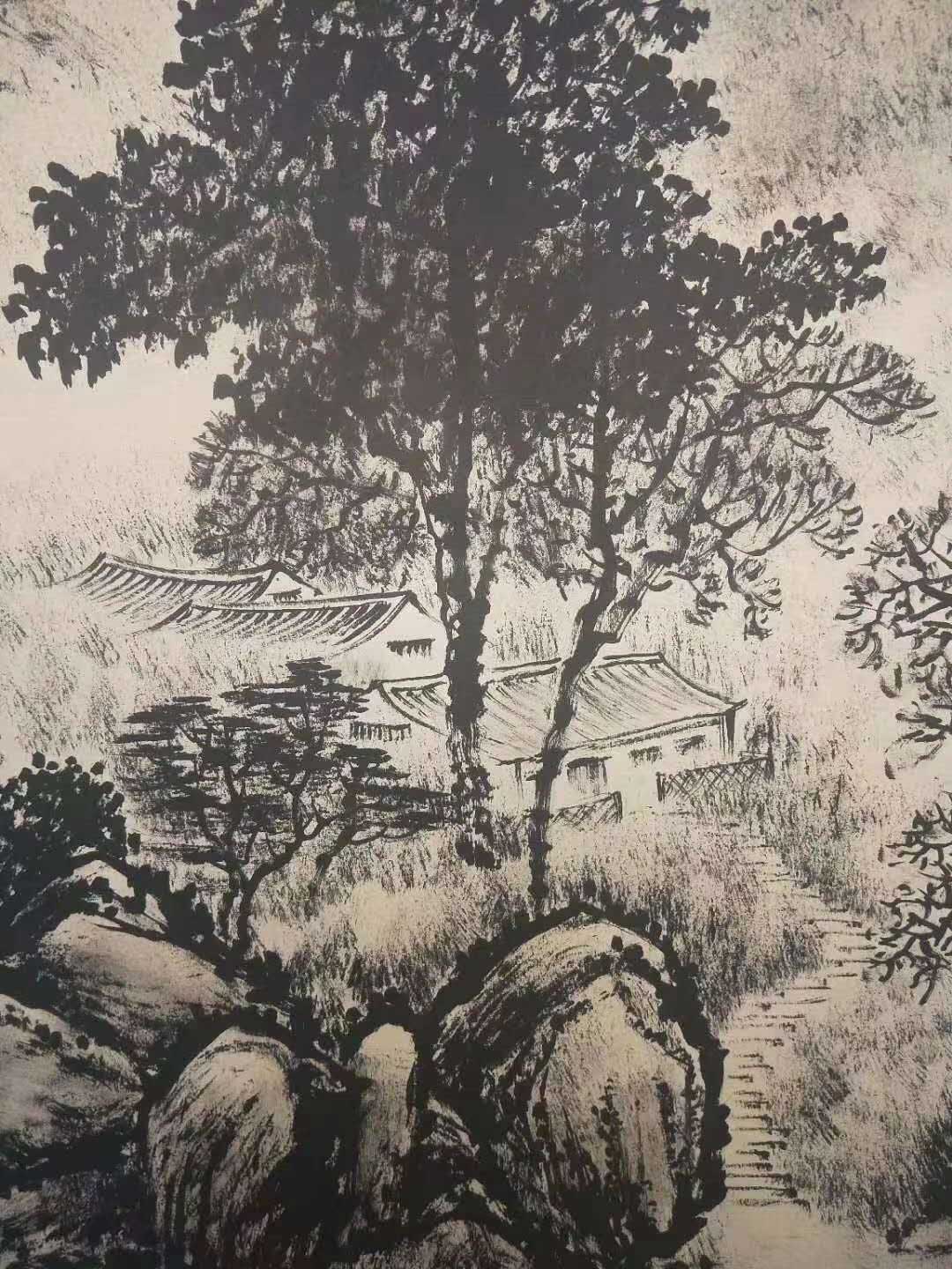 張仃焦墨山水《雪山泉有聲》晚年逸品佳作