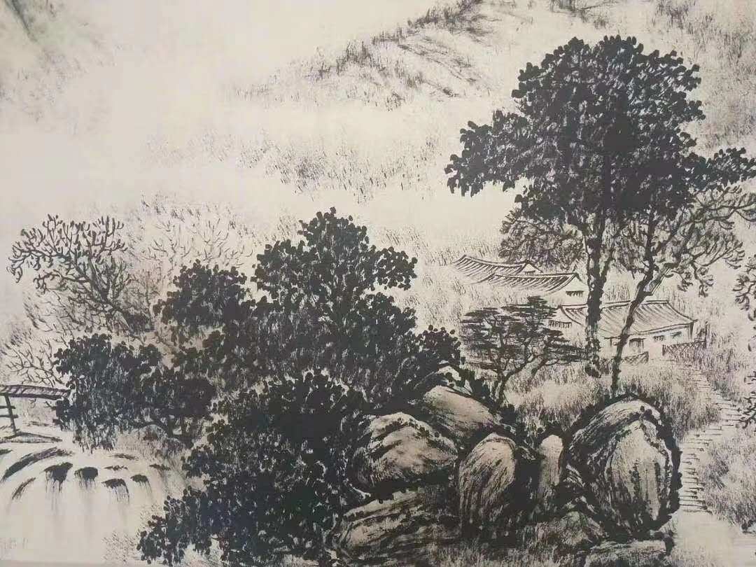 張仃焦墨山水《雪山泉有聲》晚年逸品佳作