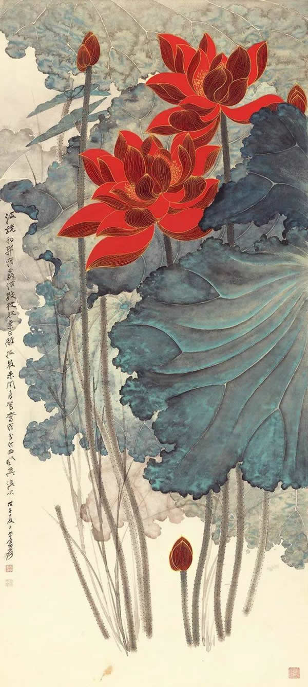 張大千 金線荷花