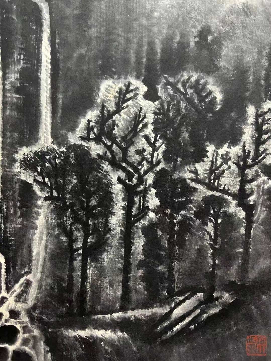 李可染作品《雨余樹色潤》書畫雙絕