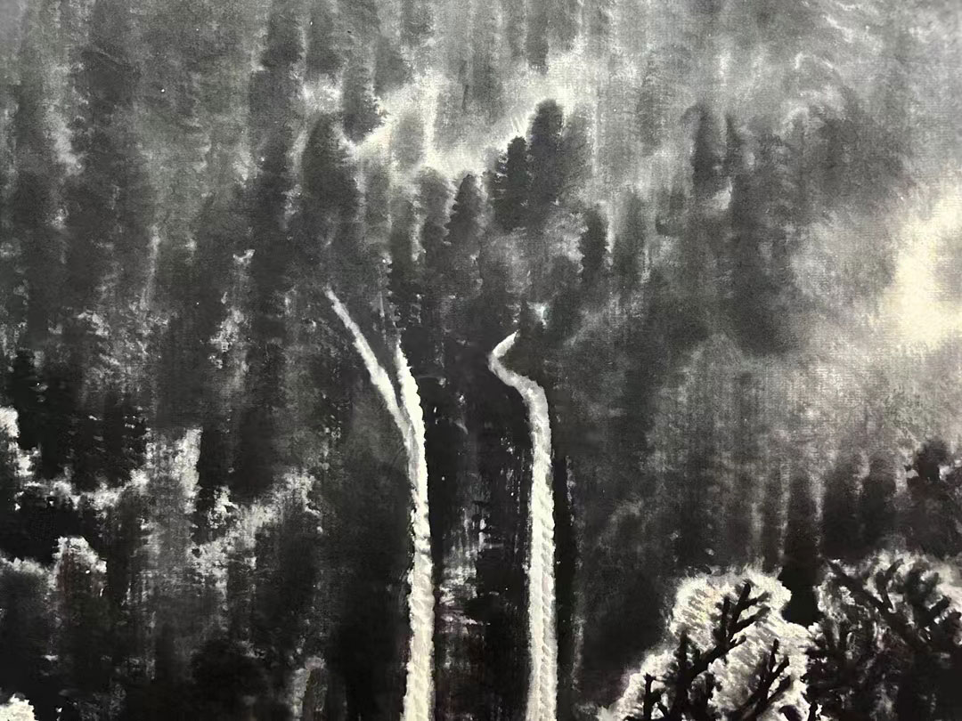 李可染作品《雨余樹色潤》書畫雙絕
