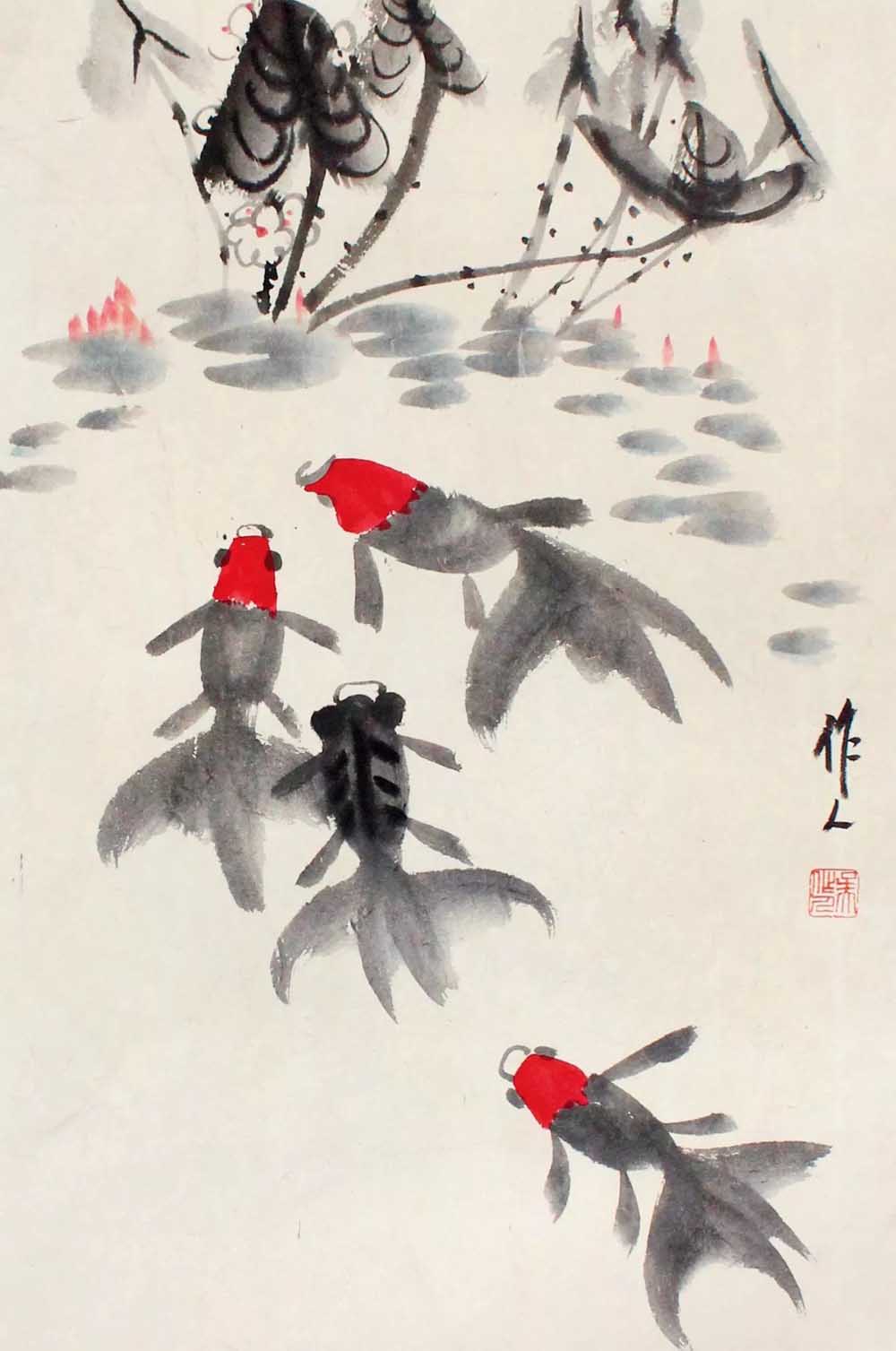 畫金魚第一人吳作人作品,寥寥數筆生動傳神!