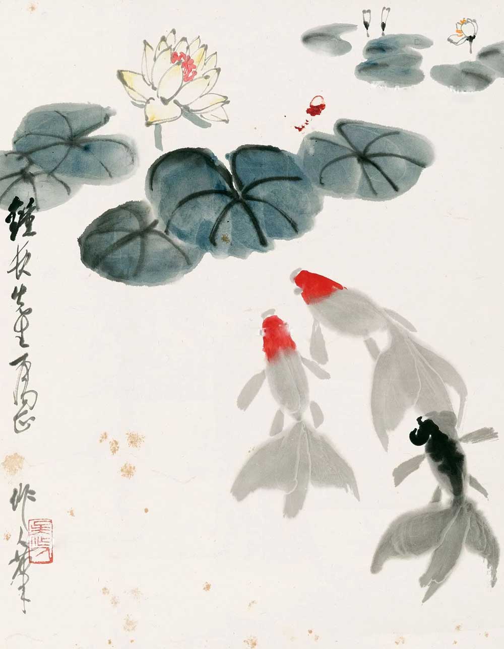 畫金魚第一人吳作人作品,寥寥數筆生動傳神!
