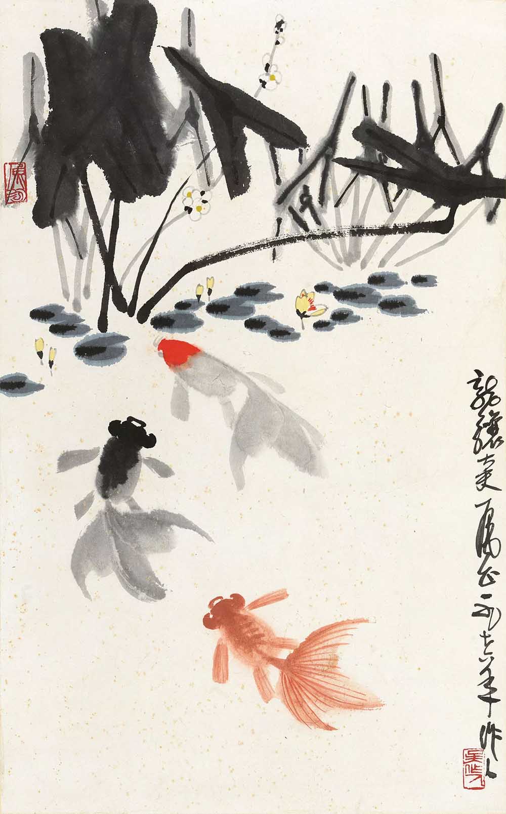 畫金魚第一人吳作人作品,寥寥數筆生動傳神!