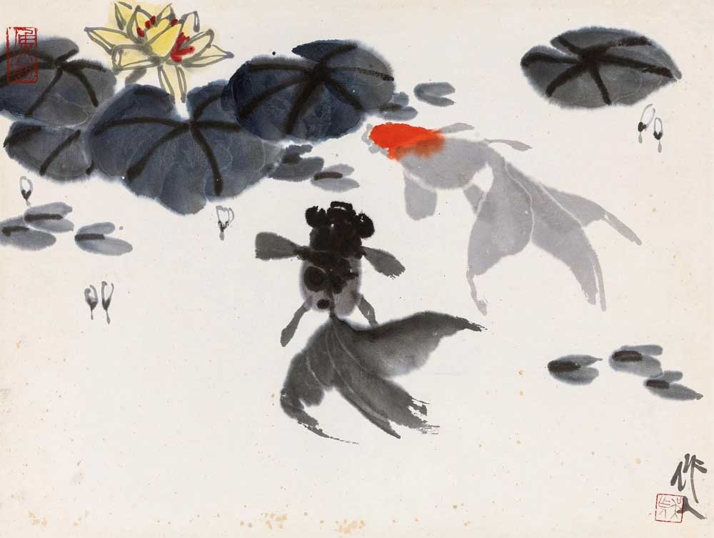 畫金魚第一人吳作人作品,寥寥數筆生動傳神!