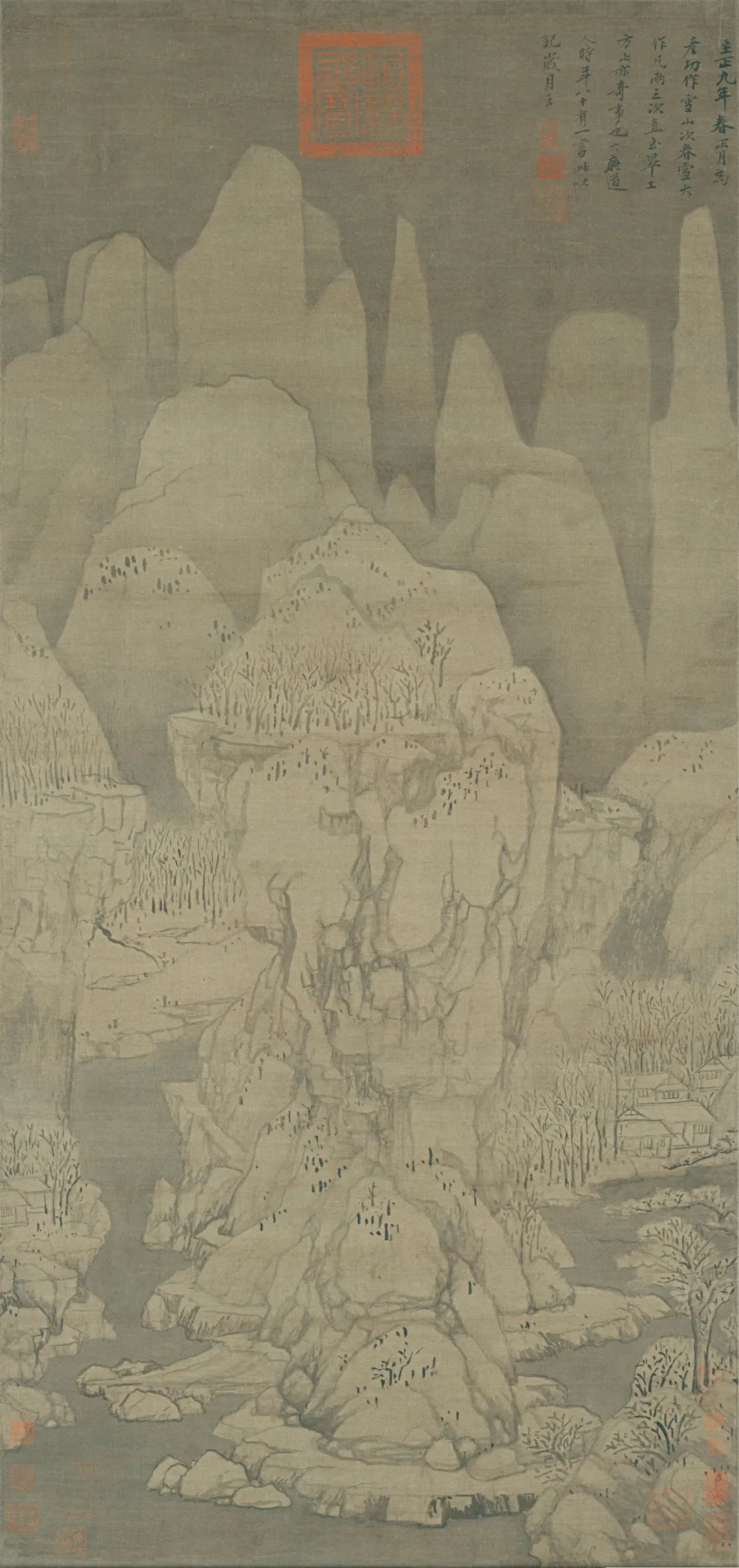 元代畫家黃公望的山水畫《九峰雪霽圖》欣賞