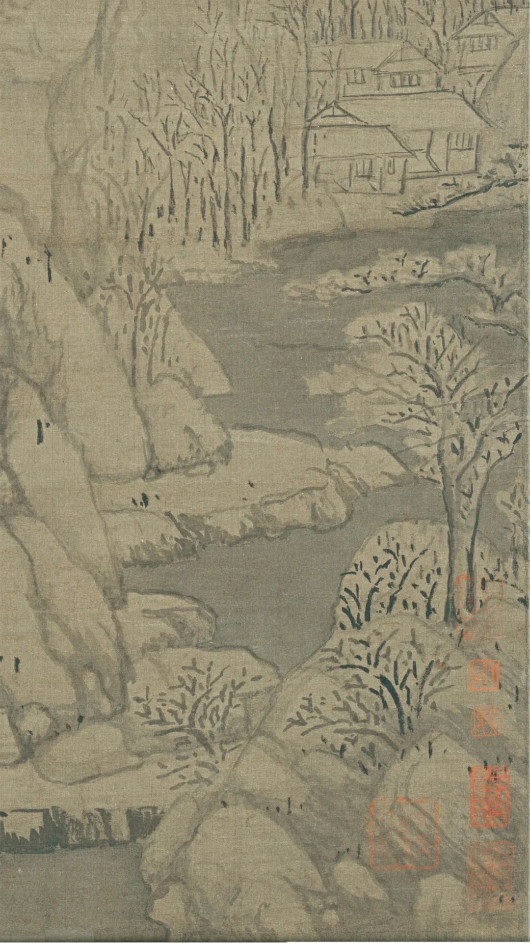 元代畫家黃公望的山水畫《九峰雪霽圖》欣賞