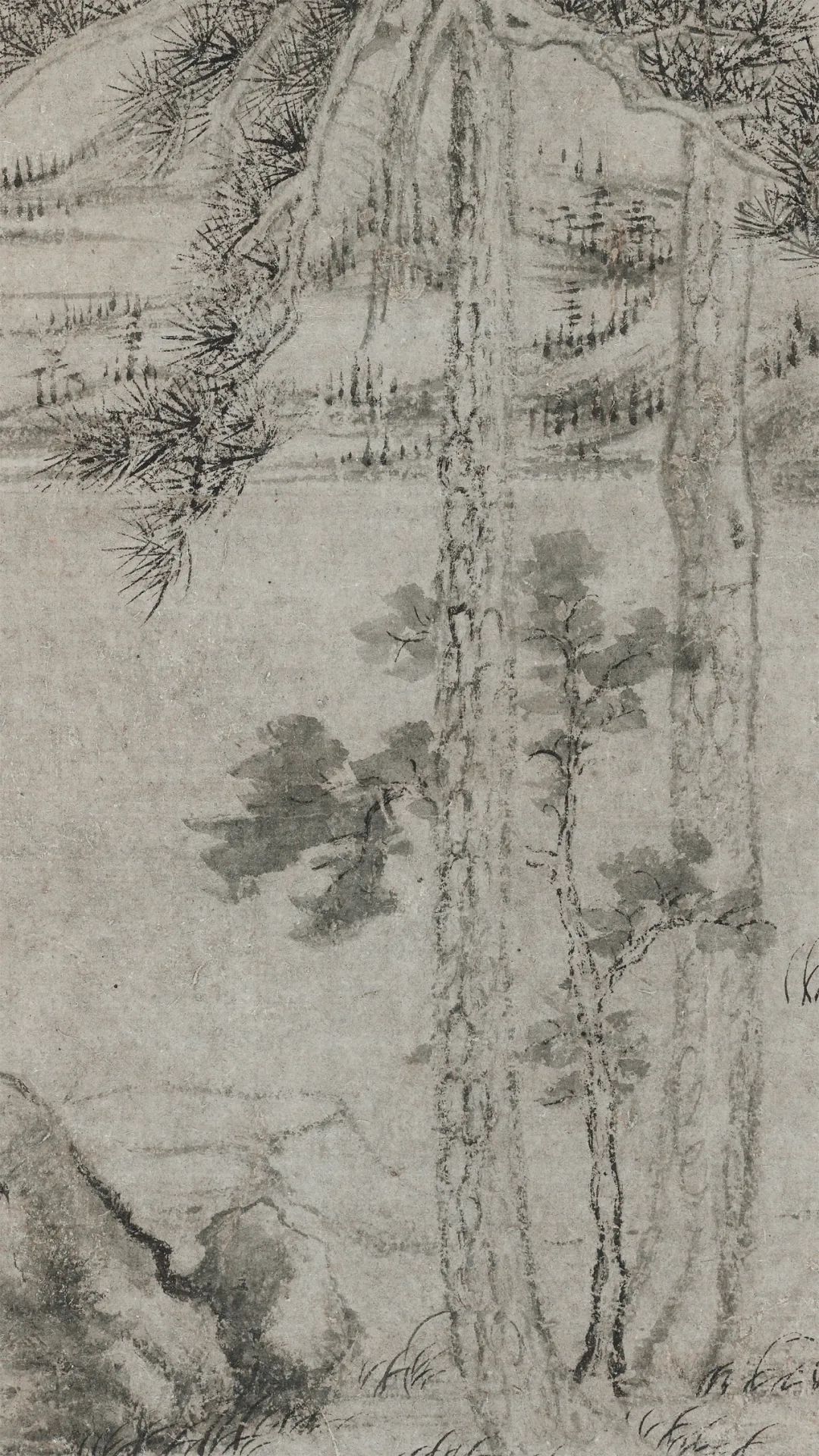 元代畫家王蒙的高清山水畫《雙松圖頁》欣賞