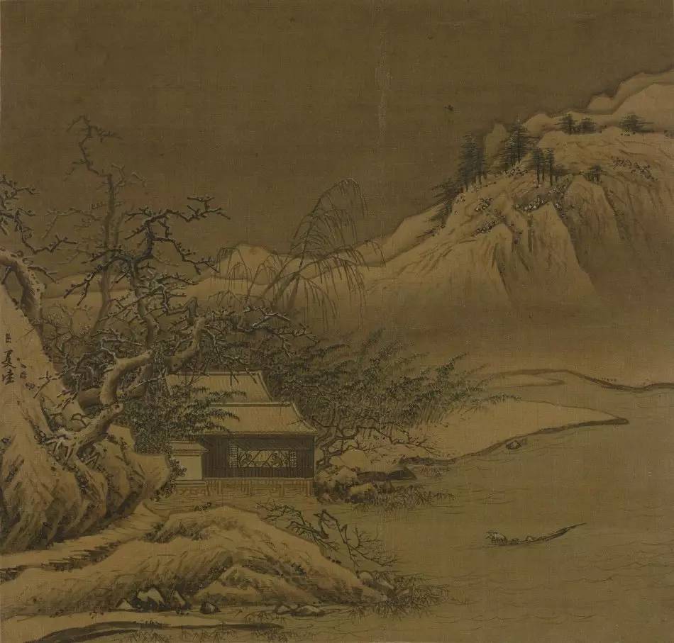 南宋畫家夏圭《寒林對(duì)雪圖》作品欣賞 南宋畫家夏圭《寒林對(duì)雪圖》作品欣賞