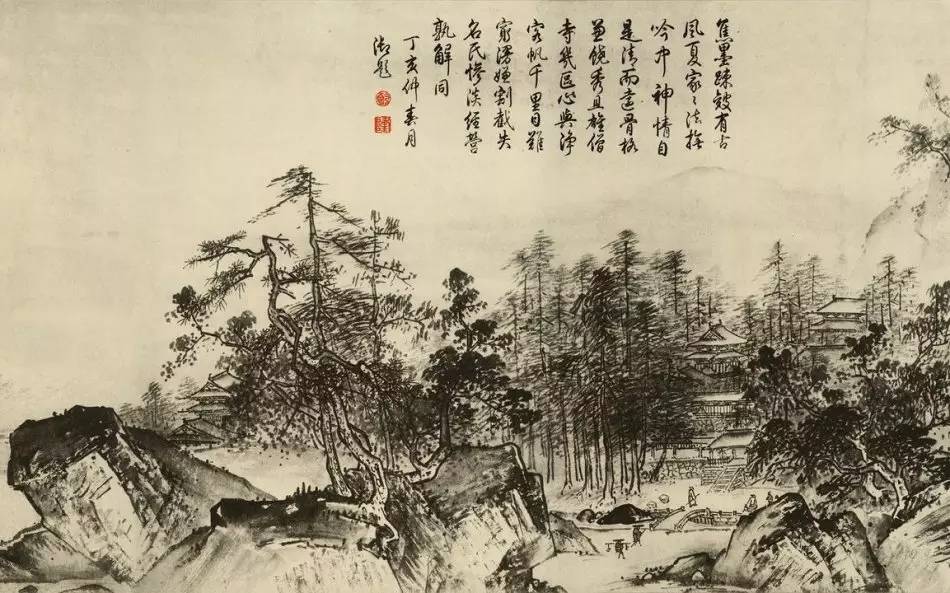 南宋畫家夏圭《寒林對(duì)雪圖》作品欣賞 南宋畫家夏圭《寒林對(duì)雪圖》作品欣賞
